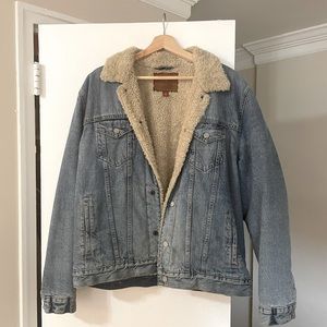 Lucky Brand Denim Jean Sherpa Jacket LARGE - Light to Medium Wash - Trucker
